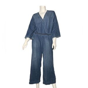 Anthropologie Cloth & Stone Indigo Denim Wide Leg Frayed Romper